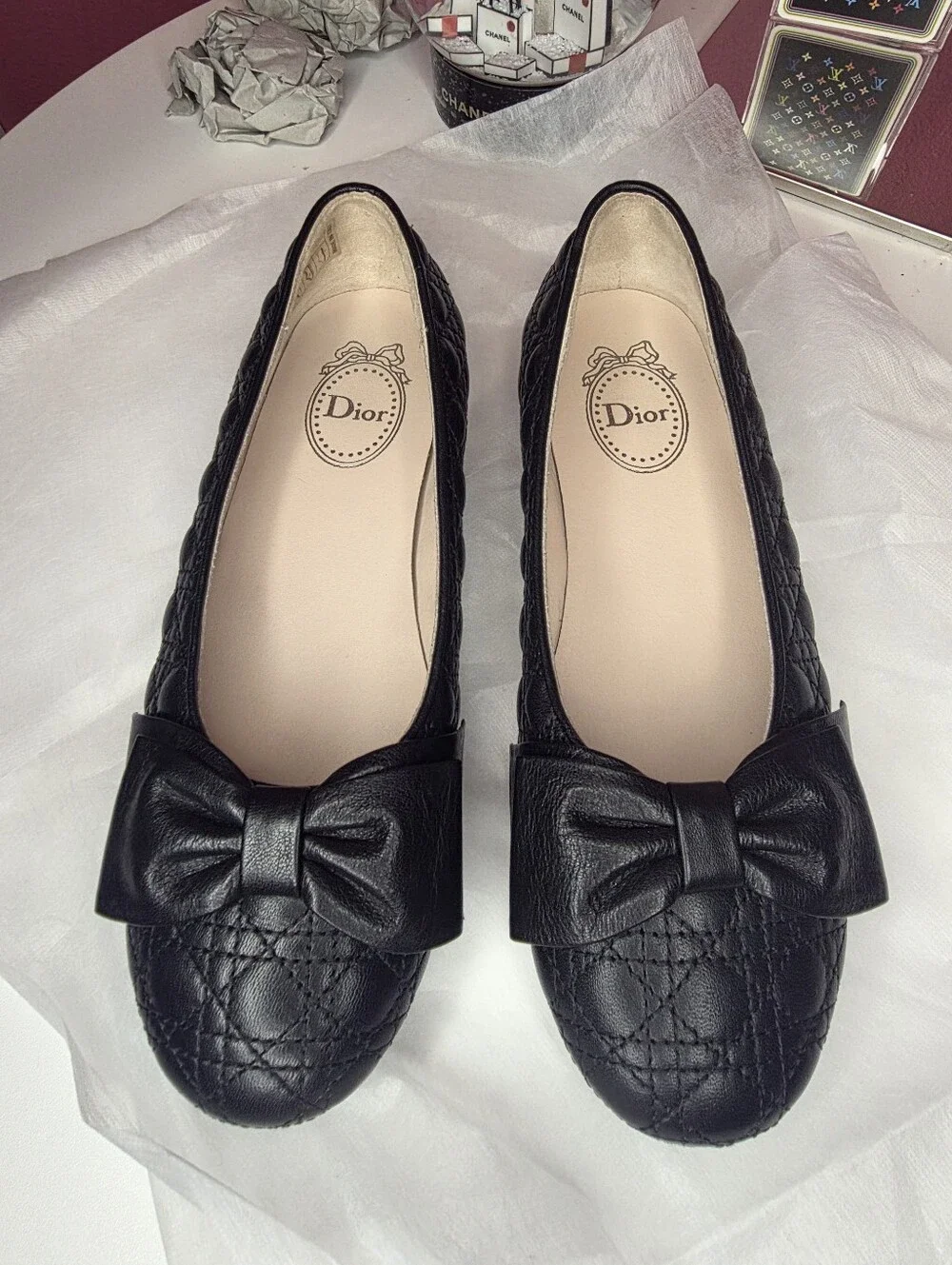 Dior Girls Quilted Leather Bow Ballet Flats! Size US 2